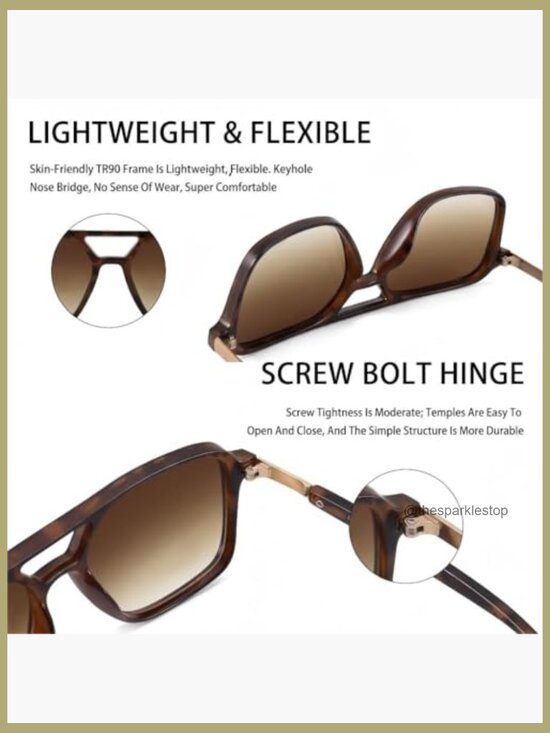 Retro Polarized Aviator Sunglasses Square Shades UV400 Protection main image 7